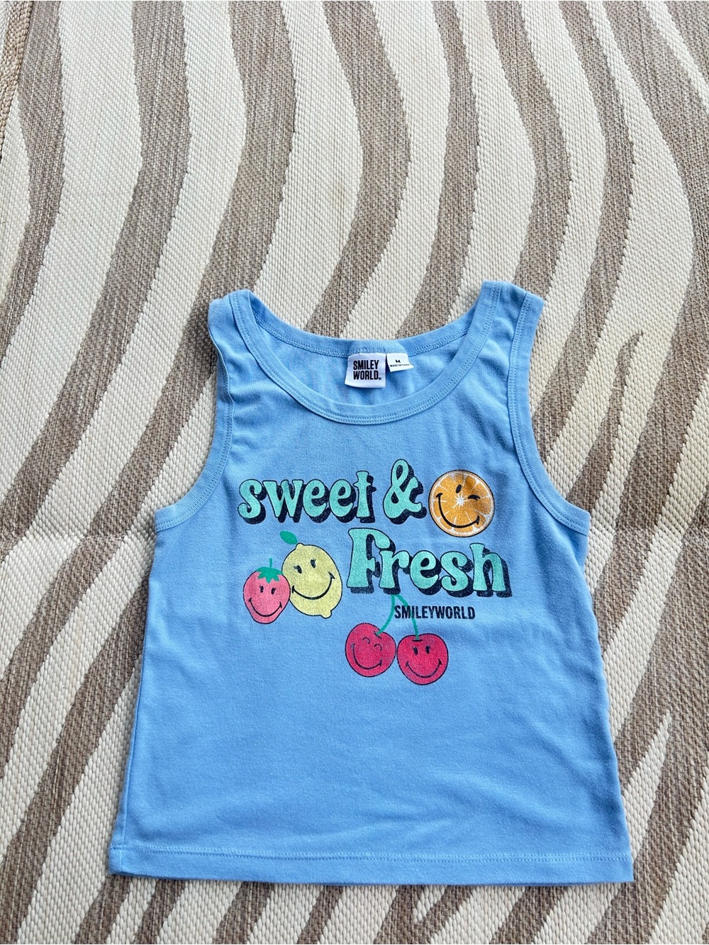 SmileyWorld  "Sweet & Fresh" Blue Tank Top with fruits - Medium